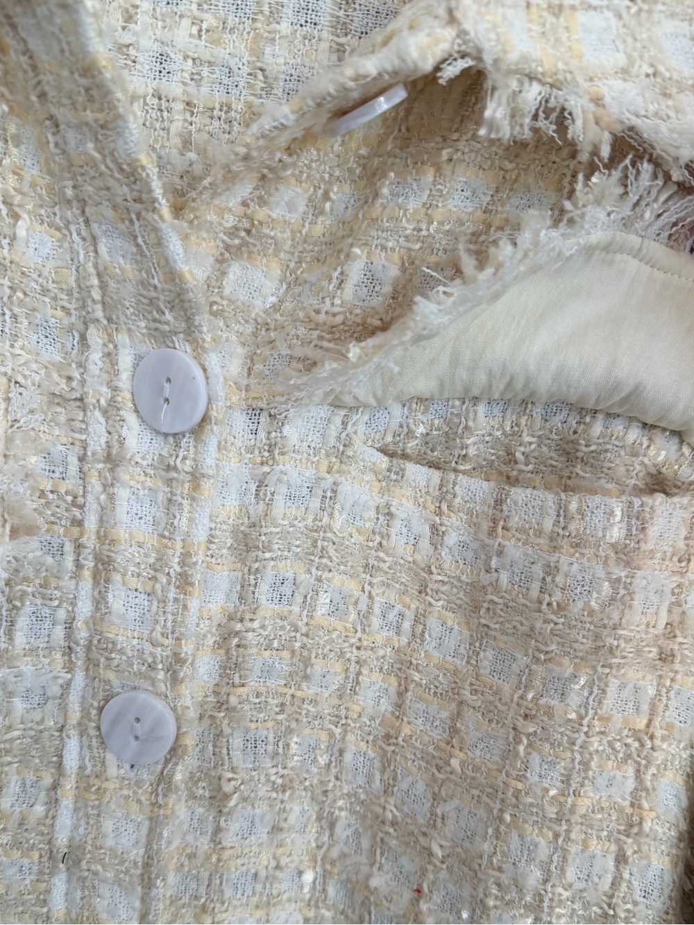 Lulus Take Notes Ivory Plaid Tweed Fringe Shacket Jacket L - Picture 3 of 11
